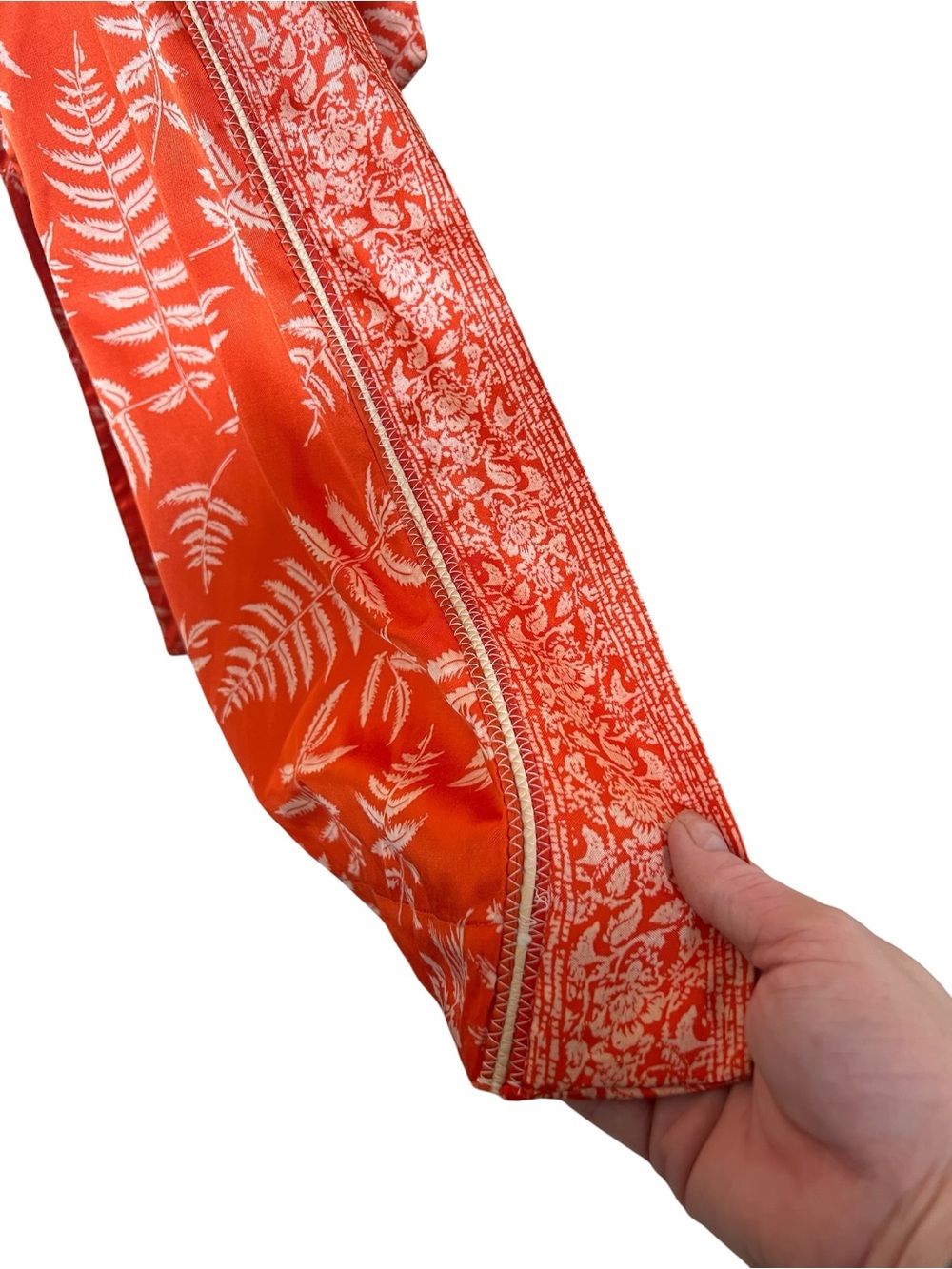 Zara Hanoi orange and white leaf print satin long kimono with waist tie - Picture 11 of 16